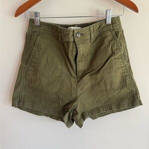 Madewell Womens XS Pull-On Chino Shorts Olive Green High Rise Patch Pocket Twill